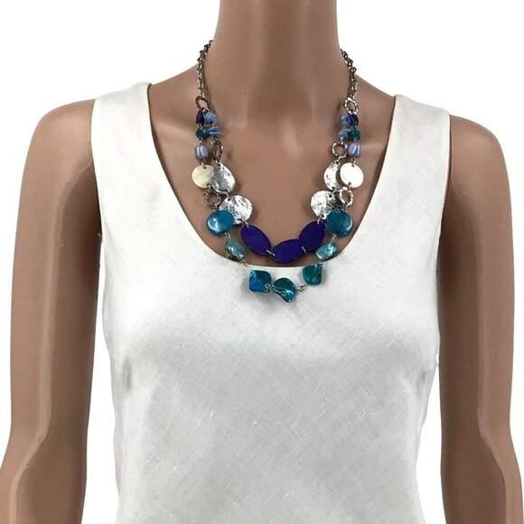 Ruby Rd Necklace Tier Style Silver tone Blue Beaded Adjustable Length - Picture 2 of 2